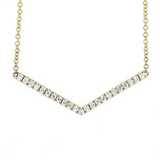 14K Yellow Gold - 0.30ct- Round Diamond Chevron Style Bar Necklace