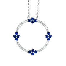 14K White Gold - Round Diamond & Sapphire Clover Style Pendant & Chain