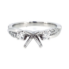 14K White Gold - 0.39ct- Round Diamond Twisted Vine Style Three Stone Engagement Ring Setting