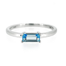 14K White Gold - Sideways Emerald Cut Blue Topaz Fashion Ring