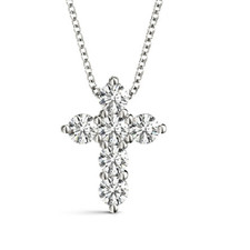 14K White Gold - 0.75ct - Petite Round Brilliant Cut Diamond Cross Pendant & Chain