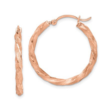 14K Rose Gold - 27mm - Twisted Style Satin Finished Hoop Earrings