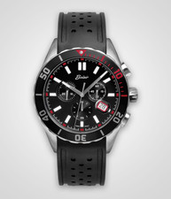 EWJ Signature Time Piece: Steel Case, Black Bezel, Black Silicon Band