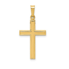 14K Yellow Gold - Small Flat Grooved Style Cross Pendant