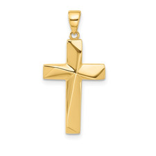 14K Yellow Gold - 3D Faceted Gold Cross Pendant