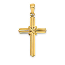 14K Yellow Gold - X Style Ribbon Cross Pendant
