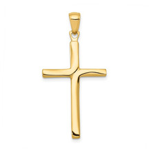 14K Yellow Gold - Simple Polished Grooved Cross Pendant