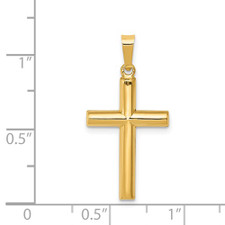 14K Yellow Gold - Small Tube Style Classic Cross Pendant