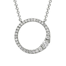 14K White Gold - 0.26ct - Round Diamond Halo Style Necklace