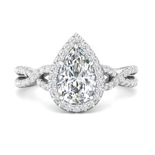 14K White Gold - 1.02CT - Pear Diamond Twisted Shank Halo Engagement Ring Setting 