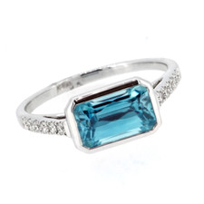 18K White Gold - 1.65ct - Radiant Cut Blue Zircon & Diamond Fashion Ring