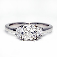 Platinum - 1.01ct - Sq Radiant Cut Diamond, Trap Cut Three Stone Engagement Ring