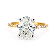 14K Yellow Gold - 2.5CT- Lab Grown Oval Diamond Petite Shared Prong Diamond Engagement Ring