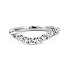 14K White Gold - 0.64ct - Round Brilliant Cut Diamond Shared Prong Curved Band 