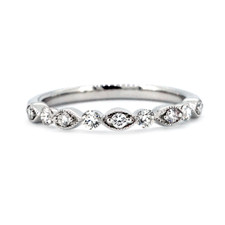 14K White Gold - Vintage Scalloped Round Diamond Stackable Band (0.25ct)