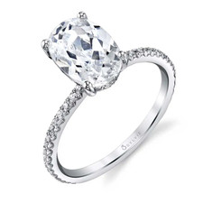 14k White Gold - Sylvie Designed Petite Hidden Halo Engagement Ring Setting (0.37ct) 