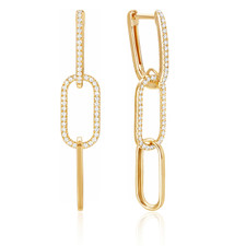 14K Yellow Gold - Diamond Set Paper Clip Dangling Earrings (0.32ct)