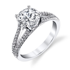 14K White Gold - 0.20ct - Diamond Split Shank Cathedral Style Engagement Ring Setting