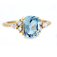 14K Yellow Gold - 1.18ct - Cushion Cut Aquamarine & Diamond Accented Fashion Ring