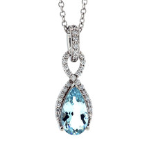 14K White Gold - 1.29ct - Pear Cut Aquamarine & Diamond Infinity Halo Fashion Pendant & Chain (0.25ct)