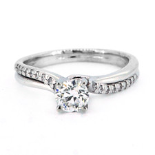 14K White Gold - 0.39CT- Old European Cut Diamond Bypass Style Engagement Ring (0.13CT)
