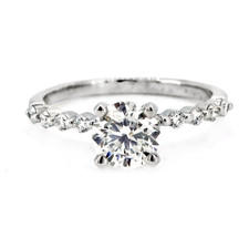 14K White Gold - 0.90ct- Round Diamond Single Prong Engagement Ring 