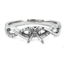  14K  White Gold - Alternating Twisted Style Diamond Engagement Ring Setting (0.10ct)