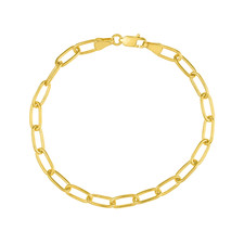 14K Yellow Gold - Solid 5mm Elongated Paper Clip Bracelet - 7.5 inch