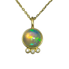 18K Yellow Gold - Kimberly Collins Bezel Set Ethiopian Opal & Diamond Fashion Pendant & Chain