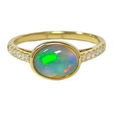18K Yellow Gold - Kimberly Collins Bezel Set Oval Opal & Diamond Fashion Ring