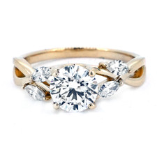 14K Yellow Gold - 1.07ct (D/VVS2) Lab Round Diamond & Marquise Vine Engagement Ring 