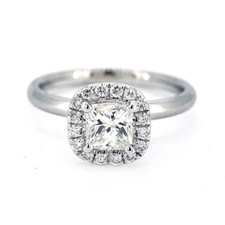 14K White Gold - 0.58CT - Princess Cut Diamond Halo Solitaire Engagement Ring 