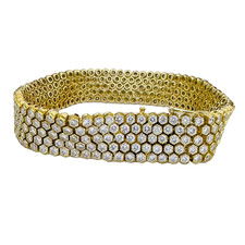 18K Yellow Gold - 5 Row Bezel Set Round Diamond Silk Bracelet (8.58ct) 7 inch