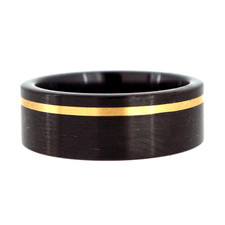 8mm - Black Ceramic & 14k Yellow Gold - Satin Finished Smooth Mens Band