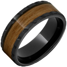 8MM - Gents Black Ceramic Pipe Cut Band with Single Malt Barrel Aged Inlay and Notched Finish