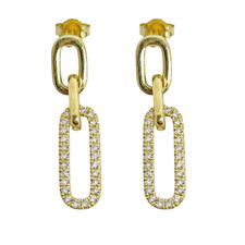 14K Yellow Gold - 0.70ct - Round Diamond Set Paper Clip Link Dangle Earrings
