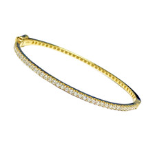 14K Yellow Gold - 1.12ct - Round Diamond Prong Set Hinged Bangle Bracelet