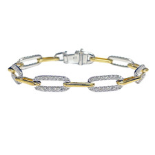 14K Yellow/White Gold - 2.55ct - Round Diamond Set Solid Paper Clip Link Bracelet