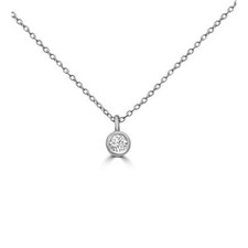 14K White Gold - 0.10ct - Simple Petite Round Bezel Set Diamond Pendant & Chain