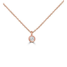 14K Rose Gold - 0.10ct - Simple Petite Round Bezel Set Diamond Pendant & Chain