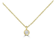 14K Yellow Gold - 0.10ct - Simple Petite Round Bezel Set Diamond Pendant & Chain