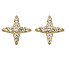 14K Yellow Gold - Round Diamond North Star Stud Earrings (0.13ct)