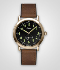 EWJ Signature Watch - Gold Tone Case, Black Dial, Brown Leather Strap
