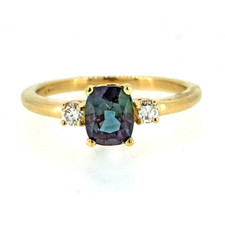 14K Yellow Gold - 0.96ct - Cushion Cut Montana Teal Sapphire &  Diamond Three Stone Ring (0.12ct)