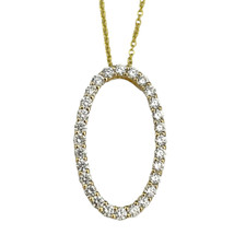 14K Yellow Gold - 0.82ct - Round Diamond Oval Open Framed Diamond Pendant & Chain