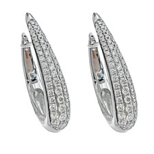 14K White Gold - 0.88ct- Round Diamond Micro Pave Set Oval Hoops