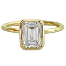 14K Yellow Gold -Designer Sylvie -  1.5ct - Lab Grown Emerald Cut Diamond Bezel Set Engagement Ring