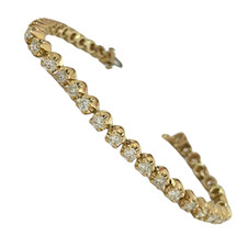 14K Yellow Gold - 4.00ct - Round Brilliant Cut Diamond Line Bracelet - 6.5 inch