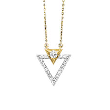 14K Yellow Gold - 0.25ct -  Diamond Accented Open Triangle Pendant & Chain
