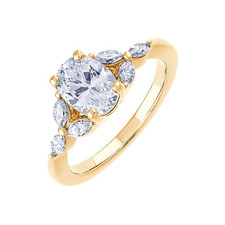 14K Yellow Gold - 0.33ct - Marquise Cut Diamond Floral Style Engagement Ring Setting